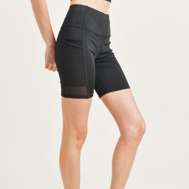 Double Pocket Biker Short with Sheer Mesh Inlay