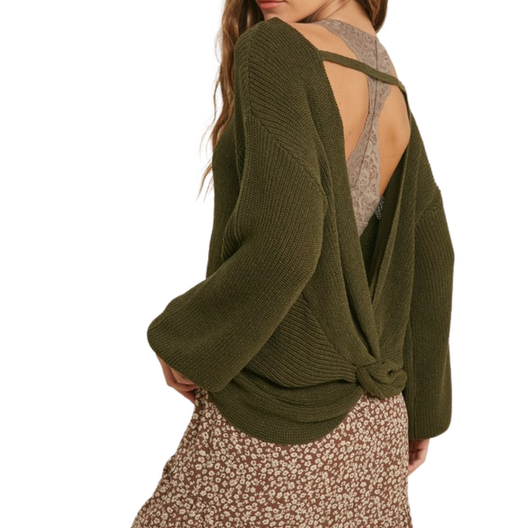 Open Back Knotted Loose Sweater