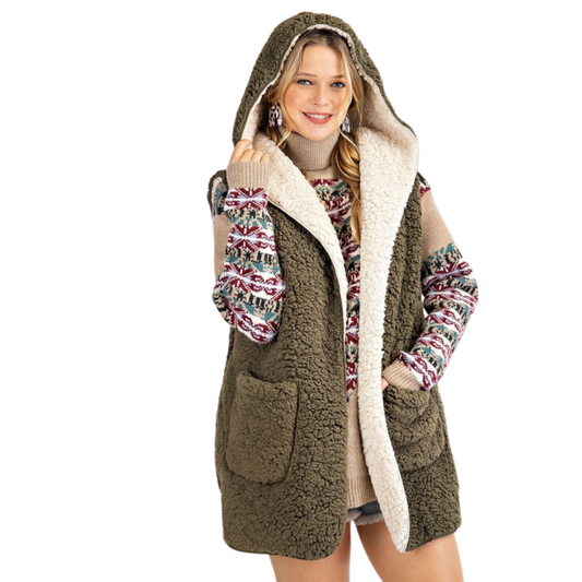 Soft Teddy Cardigan Vest with Pockets.