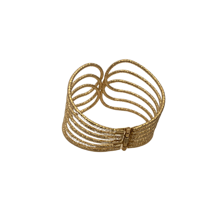 Gold Multi Banded Cuff Bracelet with Back Hinge for Flexible Fit