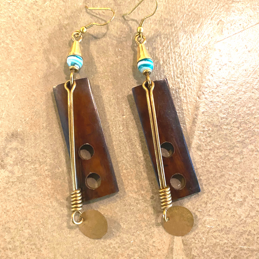 Beautiful Handmade Brass, Stone, Horn, Bone Earrings from Kenya, Africa