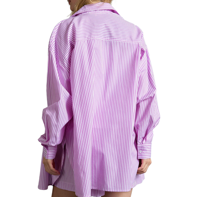 Oversized Lilac Striped Button Down Long Sleeve Voile Shirt