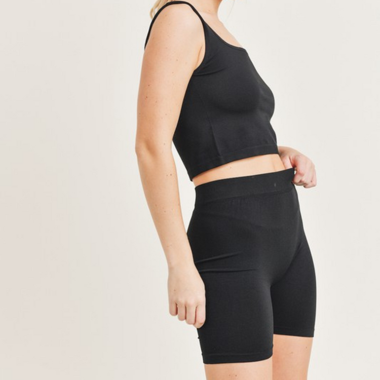 Seamless Scoop Neck Crop Top and Biker Shorts Set