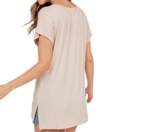 Basic Short Sleeve V-Neck T-Shirt Top With Side Slits