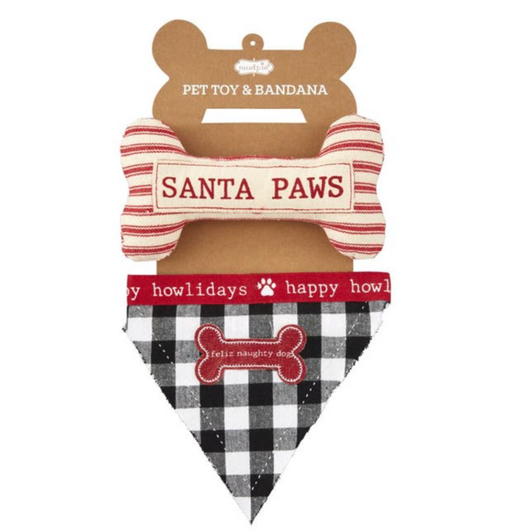 Mud Pie Christmas Dog Bandana and Toy Set