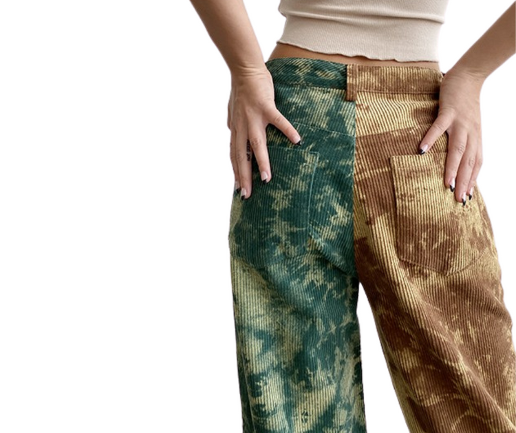 Color Block Tie Dye Corduroy Pants