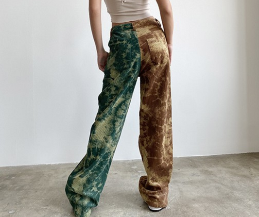 Color Block Tie Dye Corduroy Pants