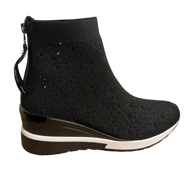 Italian Black Rhinestone Stretch Knit Ankle Boot Sneaker