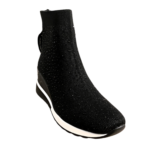 Italian Black Rhinestone Stretch Knit Ankle Boot Sneaker