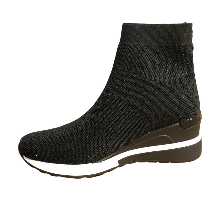 Italian Black Rhinestone Stretch Knit Ankle Boot Sneaker