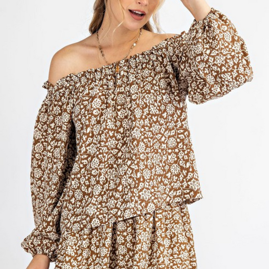 Floral Off Shoulder Bubble Sleeve Blouse