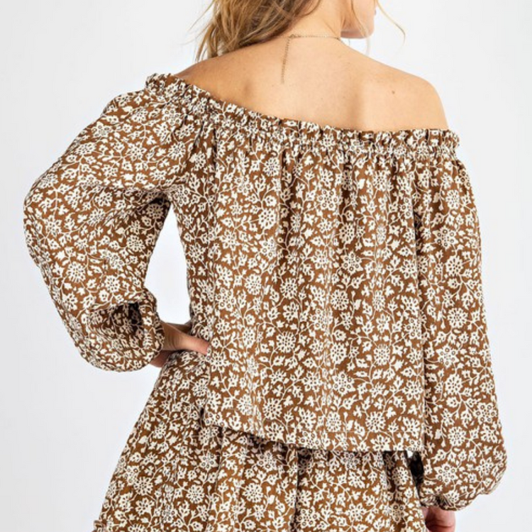 Floral Off Shoulder Bubble Sleeve Blouse