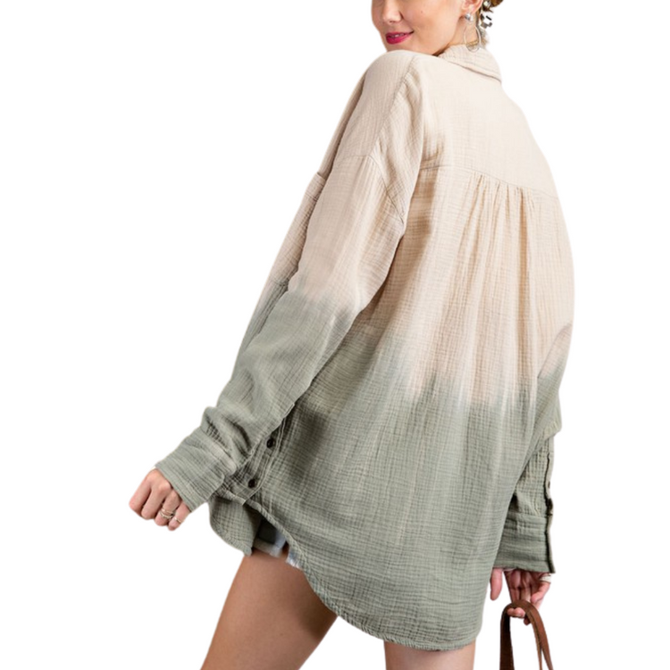 Dip Dyed Cotton Gauze Button Long SleeveShirt