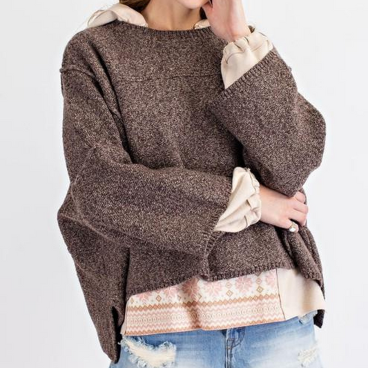 Exposed Seams Loose Block Sweater