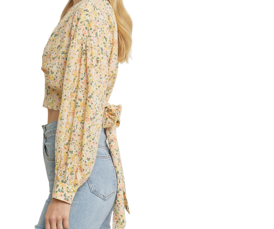 Floral Long Sleeve Cropped Top with Back Tie