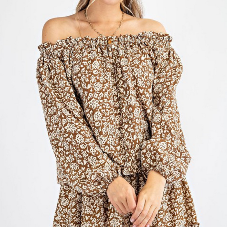 Floral Off Shoulder Bubble Sleeve Blouse