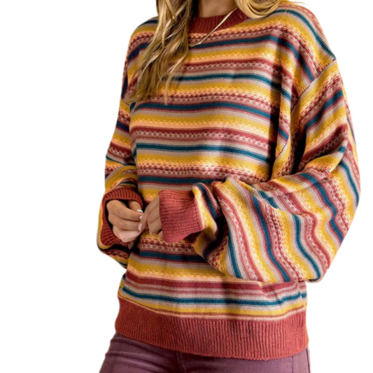 Multi Striped Dolman Sleeve Sweater