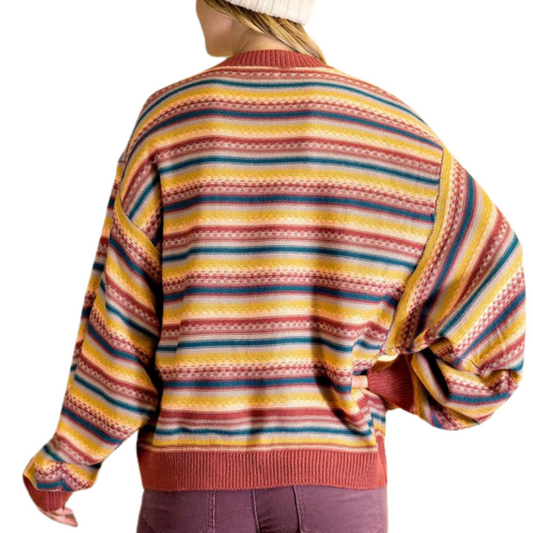 Multi Striped Dolman Sleeve Sweater