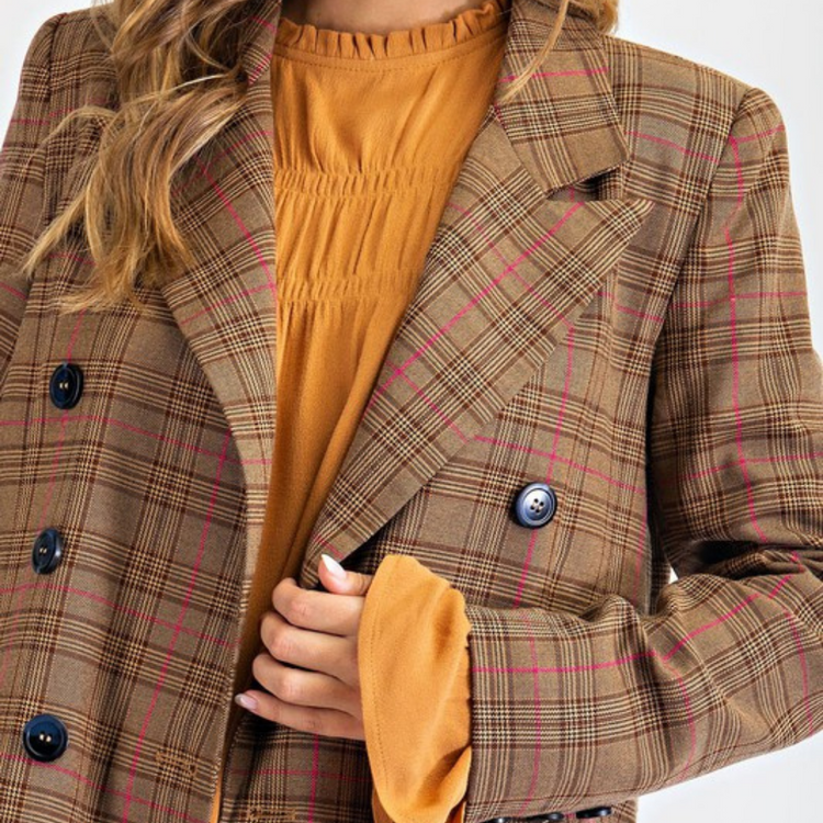 Plaid Double Breasted Blazer Jacket