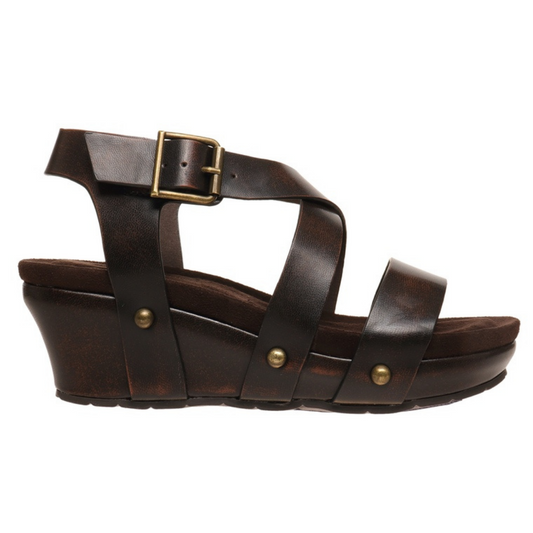 Brown Faux Leather Thick Strappy Wedge Sandal