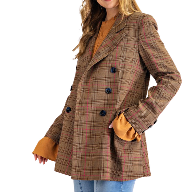 Plaid Double Breasted Blazer Jacket