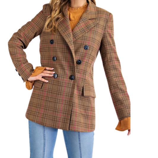 Plaid Double Breasted Blazer Jacket