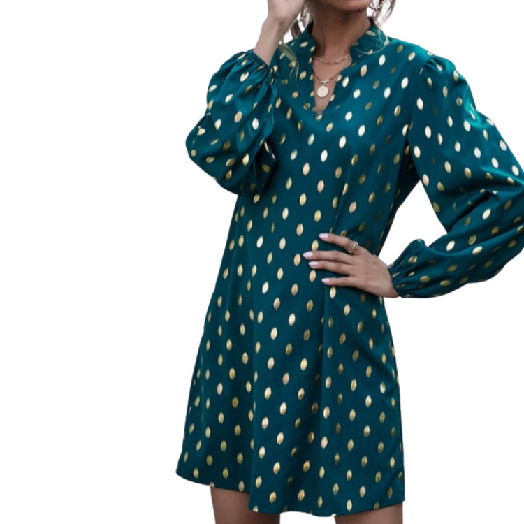 V Neck Gold Polka Dot Tunic Dress or Top