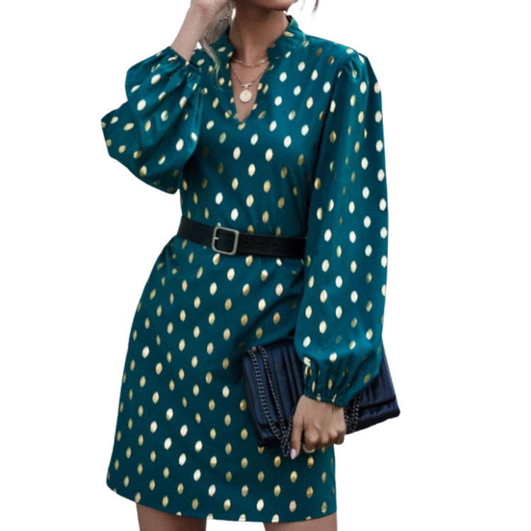 V Neck Gold Polka Dot Tunic Dress or Top