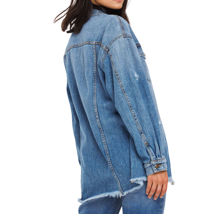 Sneak Peek Dressed Oversized Denim Jacket with Fray Hem