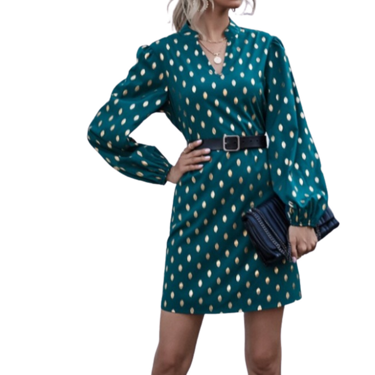 V Neck Gold Polka Dot Tunic Dress or Top