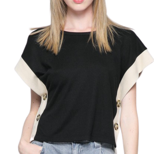 Cap Sleeve Button Side Knit Top