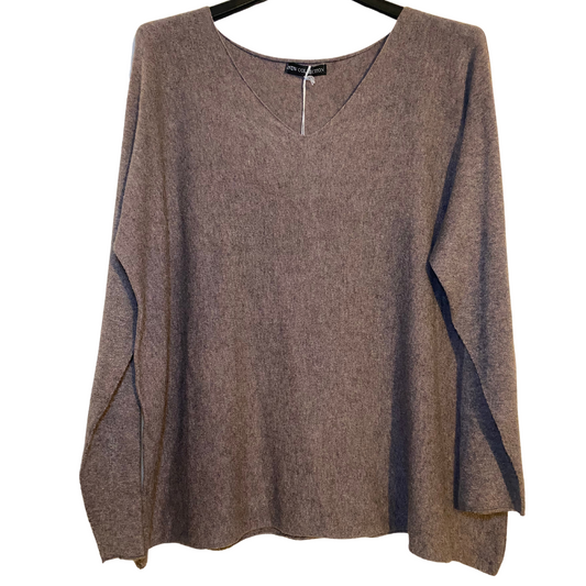 Italian Dark Taupe Super Soft V-Neck Dolman Sleeve Thin Sweater