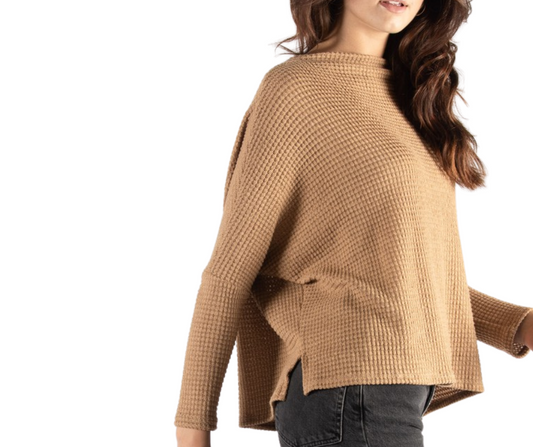 Tan Waffle Knit Dolman Sleeve Top