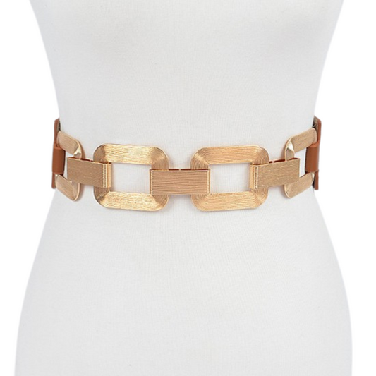 Black or Camel with Gold Buckle Elastic Stretch Belt with Back Snap Closure