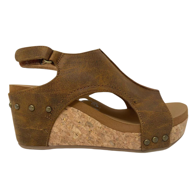 Camel Tan Boho Wedge Heel Sandal - Liberty