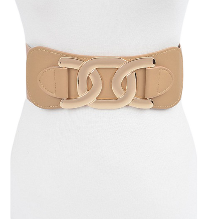 Thick Gold Link Buckle Stretch Belt with Back Snap Closure