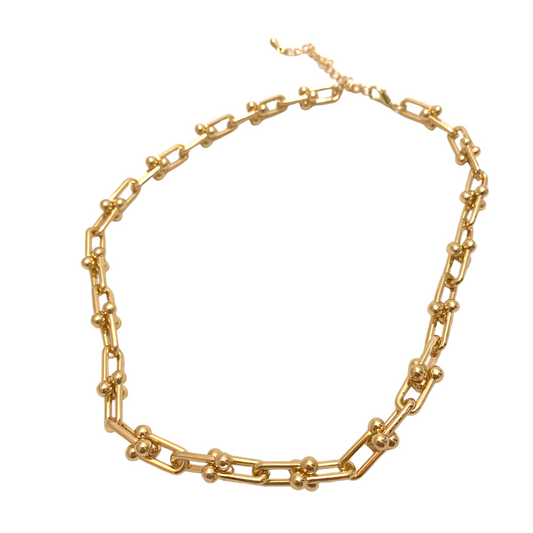 Gold Ball Paperclip Chain Link Adjustable Length Chocker Necklace