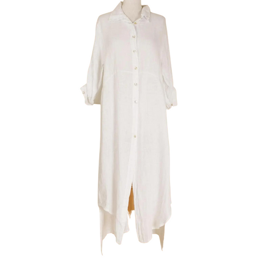 Italian Long White Button Front Shirt Dress Duster