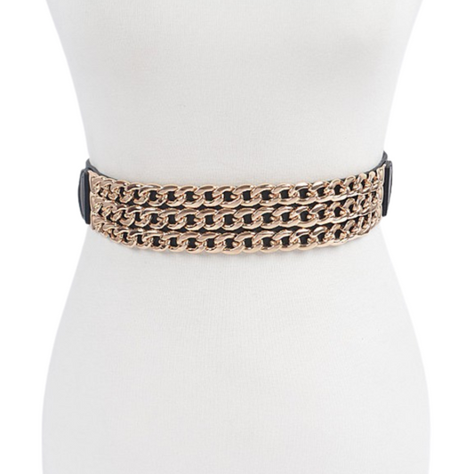 Triple Chain and Faux Leather Backing with Elastic Stretch Belt