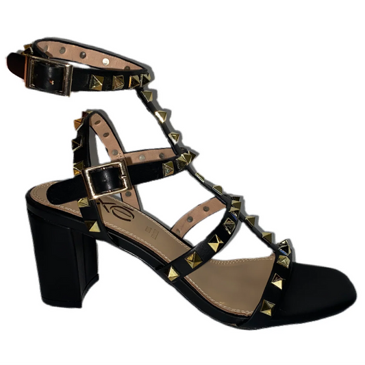 exe Carol Black and Gold Studded Heel with Ankle Buckle Strap