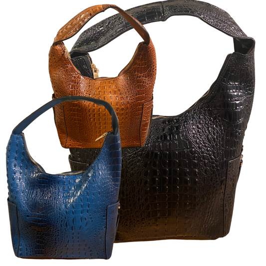 Glossy Vegan Croc Large Hobo Purse Bag