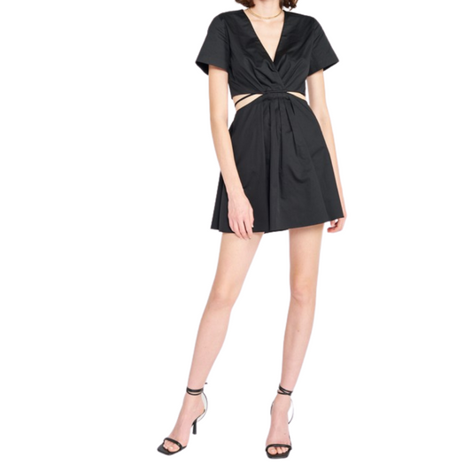 Black Side Cut-out Mini Dress w/ Spaghetti Waist Tie