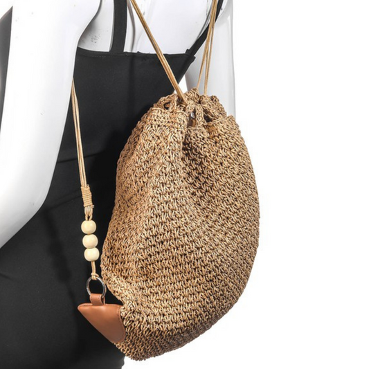 Woven Straw Drawstring Backpack