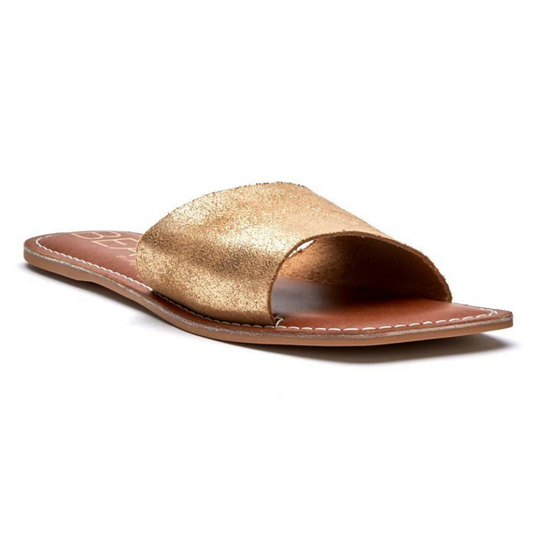 Classic One-Band Squared Toe Gold Slide Sandal