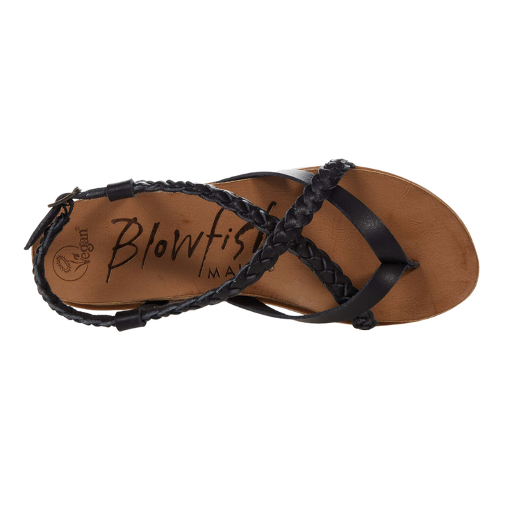 Blowfish Foxtail Black Braided Strappy Sandal w Heel strap