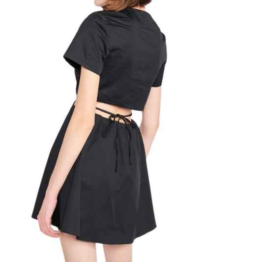 Black Side Cut-out Mini Dress w/ Spaghetti Waist Tie