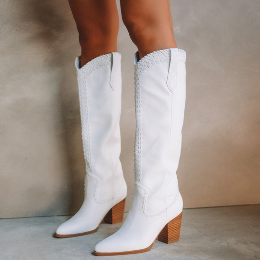 White Tall Western Boot