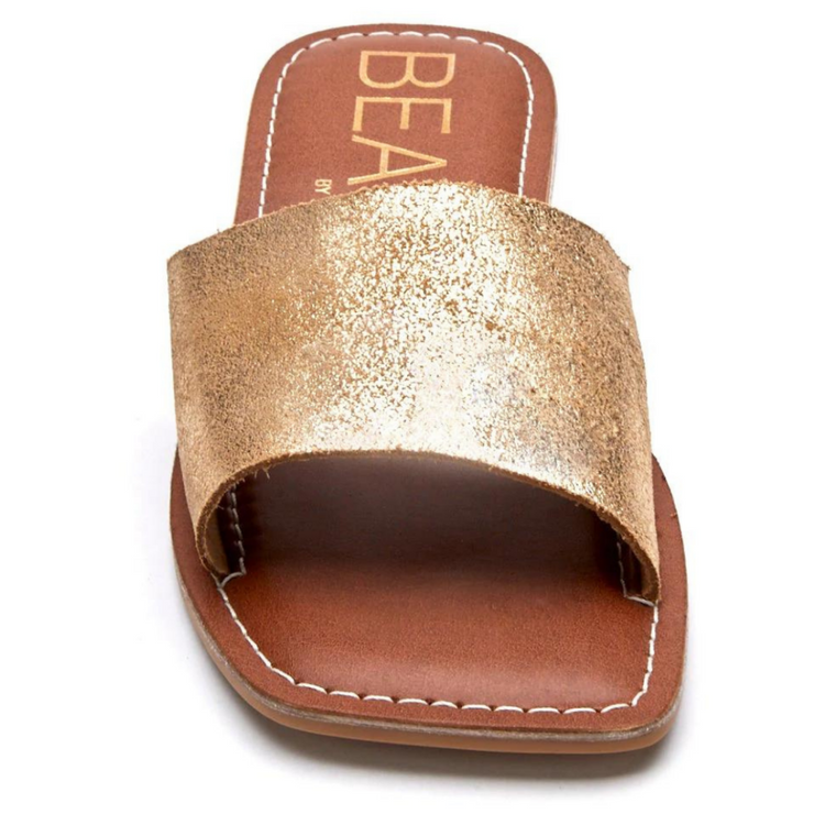 Classic One-Band Squared Toe Gold Slide Sandal