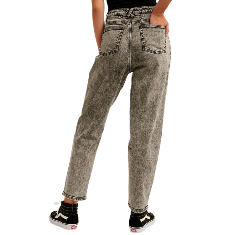 Charcoal Acid Washed Pleated Mom Jeans