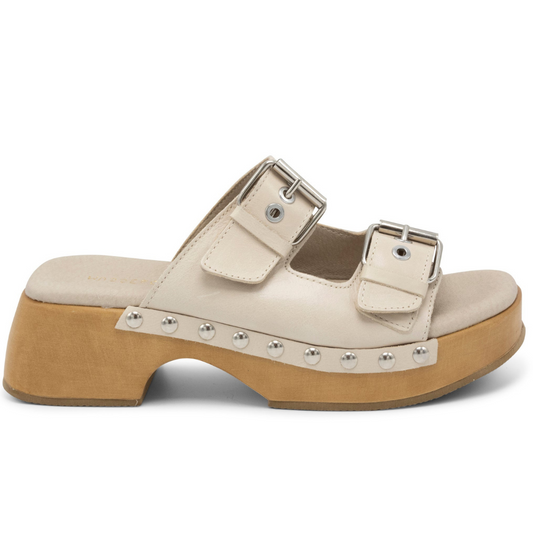 McRoger Ice Ivory Open Toe Double Adjustable Strap Leather Clog